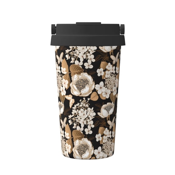 Rateoe Retro Hydrangeas Pattern Travel Coffee Mug Tumbler with Flip Lid | Reusable Insulated Stainless Steel Cold Brew Iced Coffee Cup Thermos