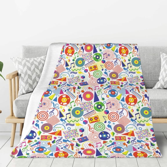 Rateoe Retro Musi Disco Pattern Flannel Throw Blanket, Ultra-soft Blanket for Bed, Couch, Car, Hypoallergenic Anti-pilling blanket-50"x40"(Vertical)
