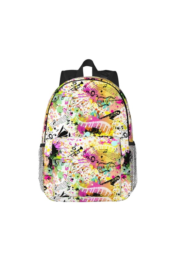 Retro Musical Pattern Student Backpack Water-resistant Backpack 15-inch Laptop Backpack Lightweight Adjustable School Backpack