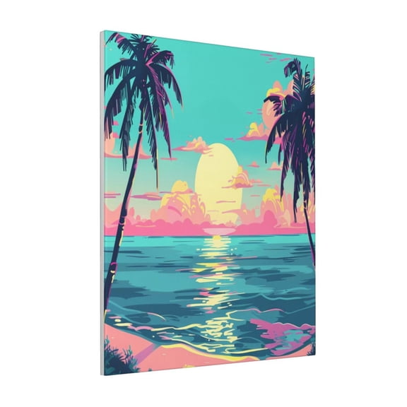 Rateoe Retro Palm Beach Sunset Pattern Decorative Picture – Unique Modern Wall Art, Ready-to-Hang Canvas Print for Home (Vertical)
