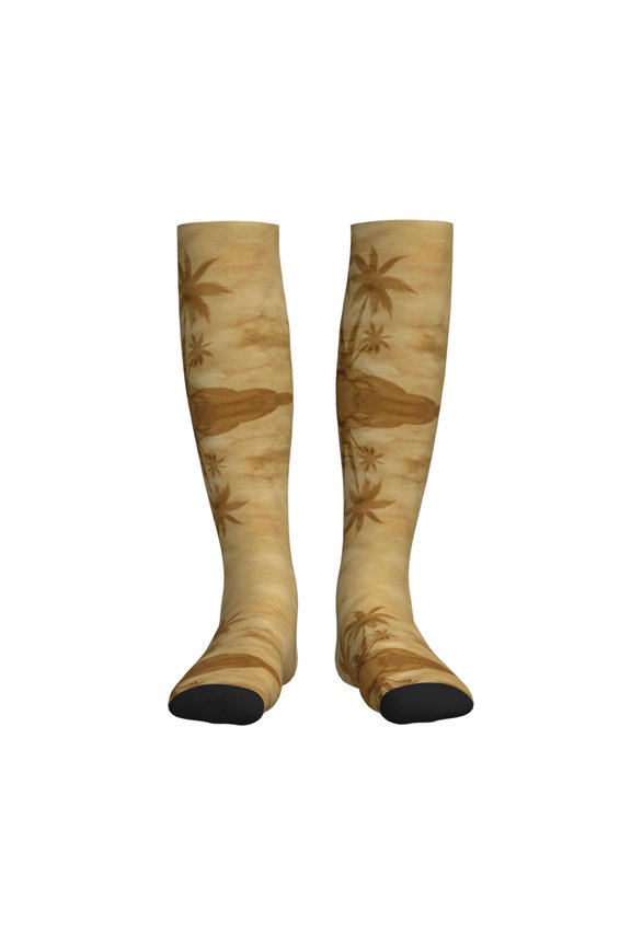Retro Palm Tree Compression Socks for Women and Men 20-30mmHg-Circulation Support Socks Knee High Nurse Pregnant Running Medical and Travel Athletic