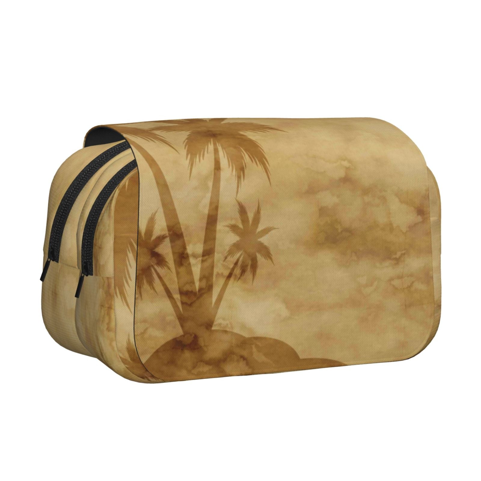 Rateoe Retro Palm Tree Pattern Double Clamshell Pen Case, Storage Organizer with Two Zipper Compartments– Holds Up to 50 Pencils & Pens