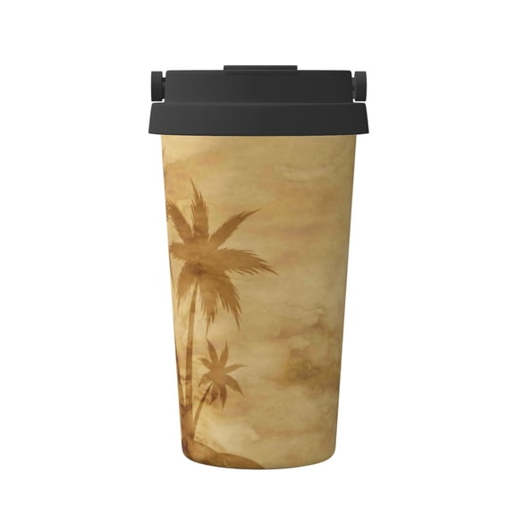 Rateoe Retro Palm Tree Pattern Travel Coffee Mug Tumbler with Flip Lid | Reusable Insulated Stainless Steel Cold Brew Iced Coffee Cup Thermos