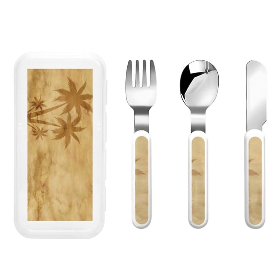 Rateoe Retro Palm Tree for Stainless Steel Kids Silverware Set - Child and Toddler Safe Flatware - Children's Knife, Fork And Spoon Set