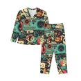 thumbnail image 1 of Rateoe Retro Pop Art Collage Pattern Womens Pajamas Set Long Sleeve Sleepwear Button Down Nightwear Soft Cotton Pj Lounge Sets-XX-Large, 1 of 7