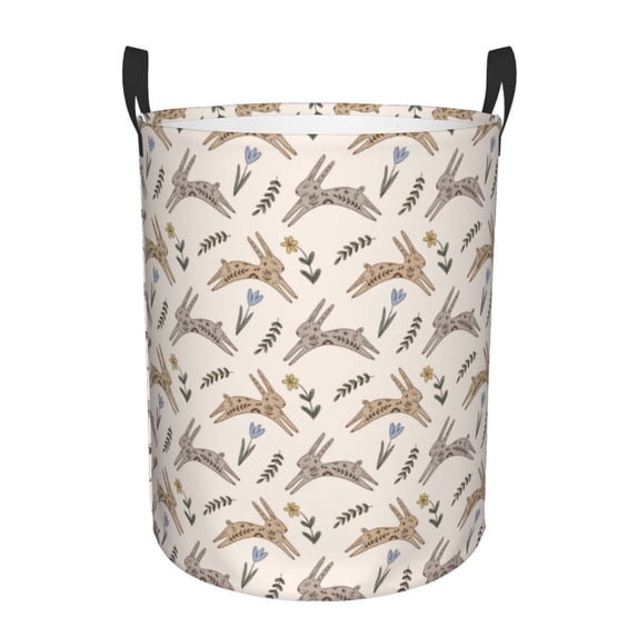 Rateoe Retro Rabbit Pattern Round Laundry Hamper Basket, Tall Hamper Basket for Blanket Storage, Nursery Clothes Hamper for Laundry in Bedroom and College Dorm-Medium