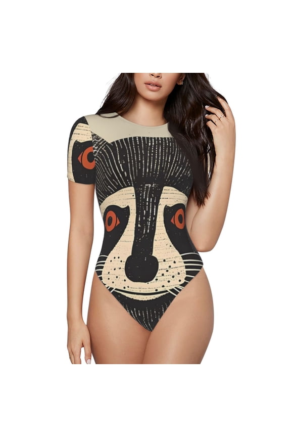 Retro Raccoon Graphic Print Printed Women Rash Guard Short Sleeve,Tummy control Swimsuit Surfing Swimsuit Bathing Suit Short-sleeved Onesie UPF 50+ -XX-Large
