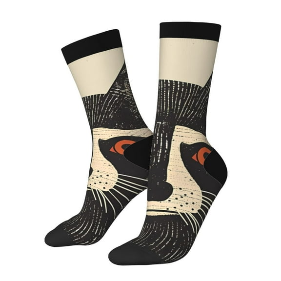 Rateoe Retro Raccoon Graphic Print for Women Casual Calf Socks - Cute Crew Socks - Thin Soft Above Ankle Socks Size 5-11