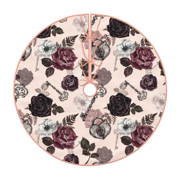 Rateoe Retro Red Black Roses Pattern Christmas Tree Skirt with Ties , Christmas Tree Decorations, Farmhouse Christmas Decor Xmas Holiday Decorations-36"