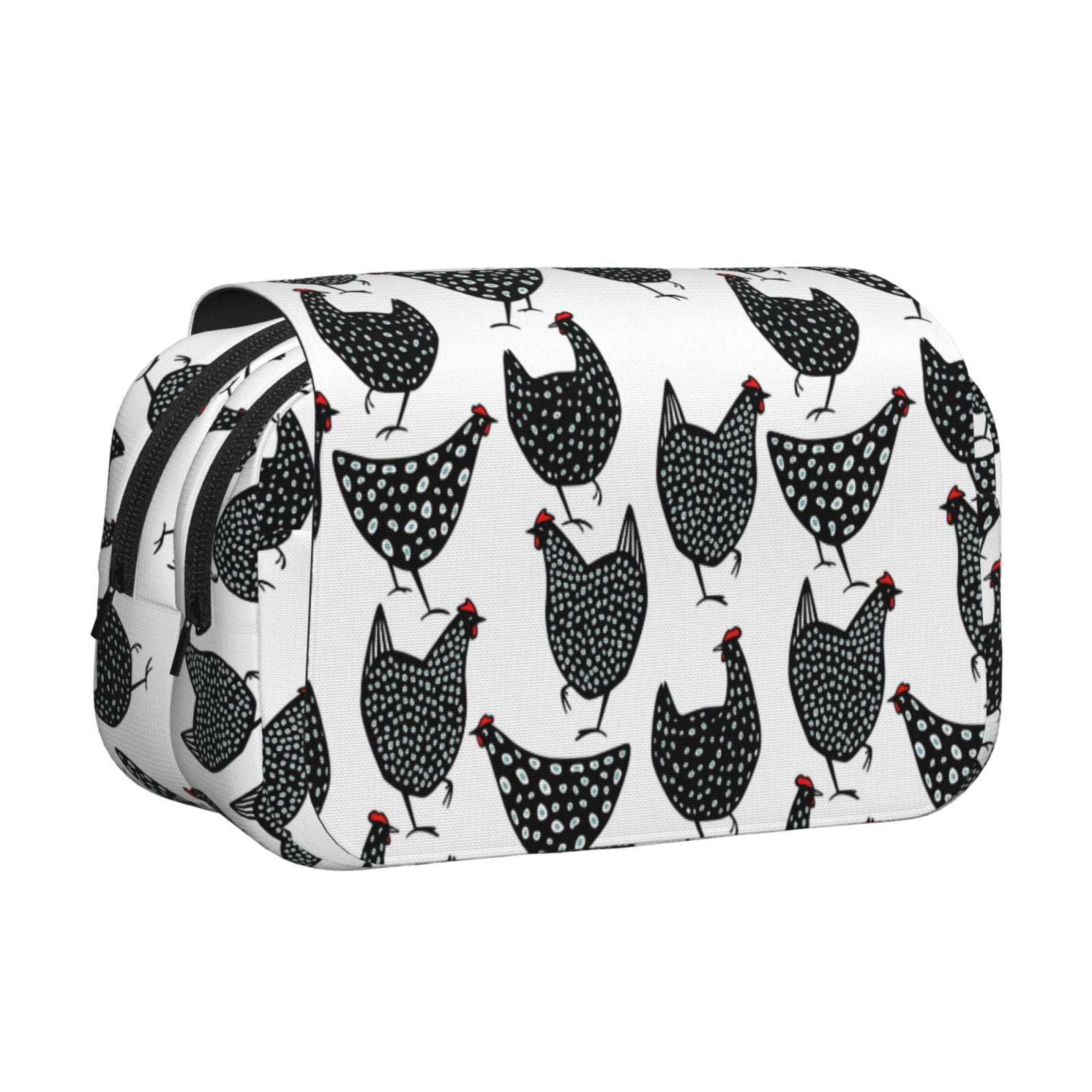 Rateoe Retro Rooster Pattern Double Clamshell Pen Case, Storage Organizer with Two Zipper Compartments– Holds Up to 50 Pencils & Pens