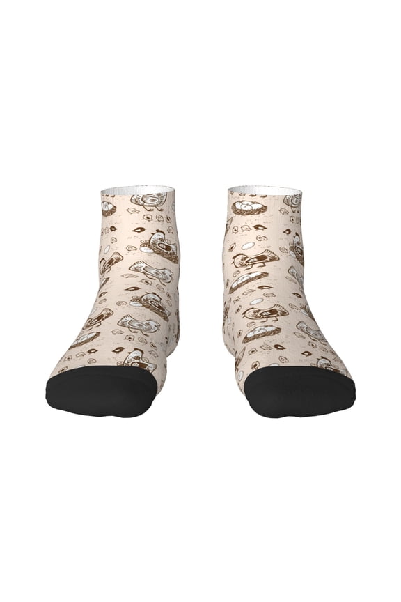 Retro Rooster Pattern Quarter Crew Socks,Toe Seamed Ankle Socks,Cotton Cushioned Breathable Athletic Crew Sports Socks