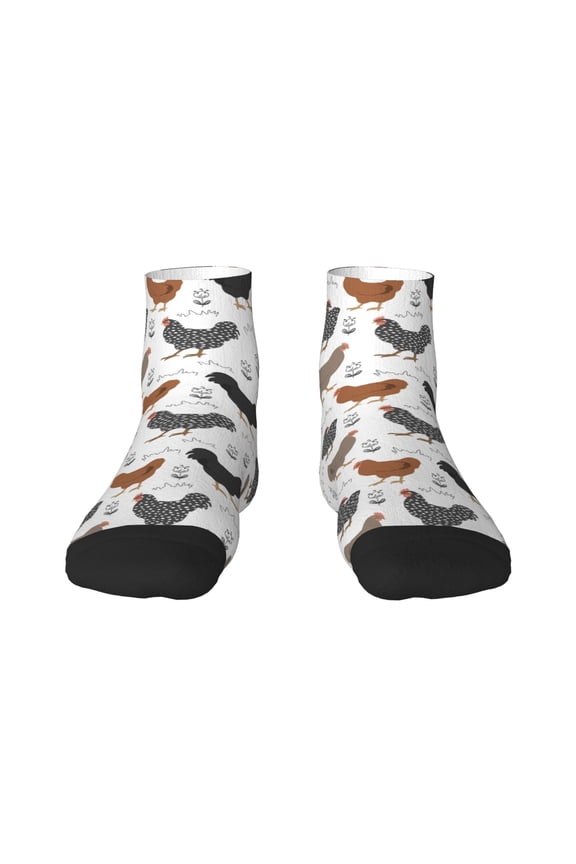 Retro Rooster Pattern Quarter Crew Socks,Toe Seamed Ankle Socks,Cotton Cushioned Breathable Athletic Crew Sports Socks