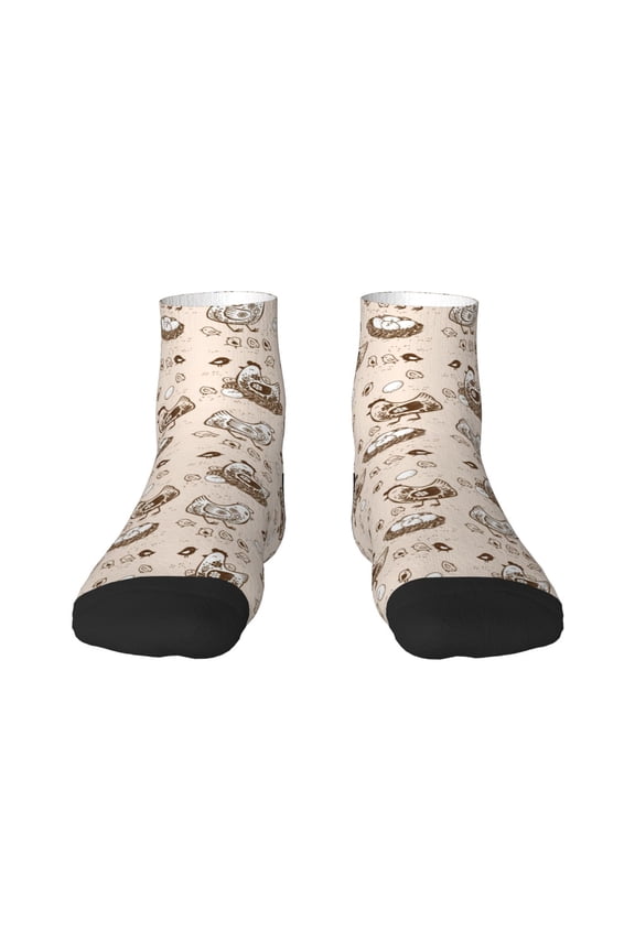 Retro Rooster Pattern Quarter Crew Socks,Toe Seamed Ankle Socks,Cotton Cushioned Breathable Athletic Crew Sports Socks