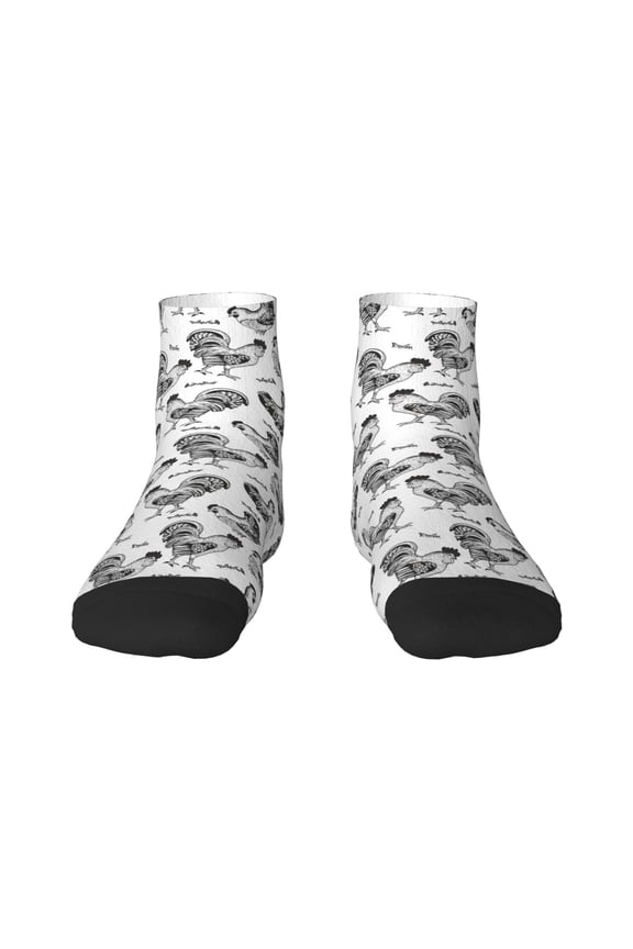 Retro Rooster Pattern Quarter Crew Socks,Toe Seamed Ankle Socks,Cotton Cushioned Breathable Athletic Crew Sports Socks