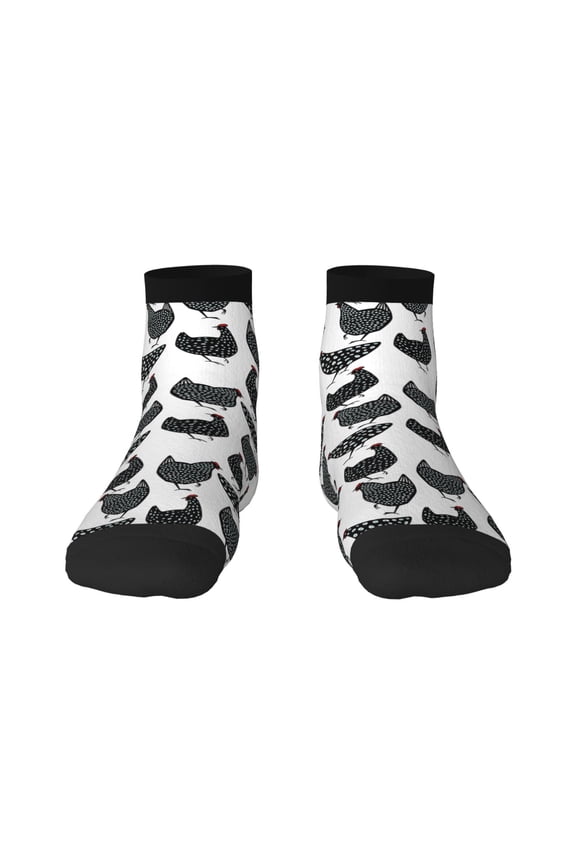 Retro Rooster Pattern Quarter Crew Socks,Toe Seamed Ankle Socks,Cotton Cushioned Breathable Athletic Crew Sports Socks