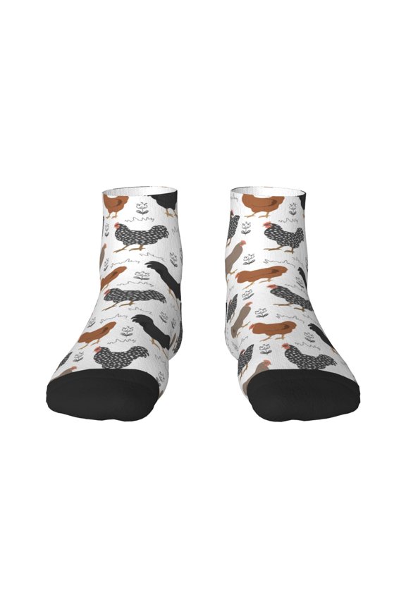 Retro Rooster Pattern Quarter Crew Socks,Toe Seamed Ankle Socks,Cotton Cushioned Breathable Athletic Crew Sports Socks
