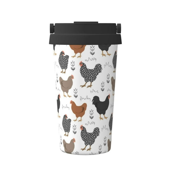 Rateoe Retro Rooster Pattern Travel Coffee Mug Tumbler with Flip Lid | Reusable Insulated Stainless Steel Cold Brew Iced Coffee Cup Thermos