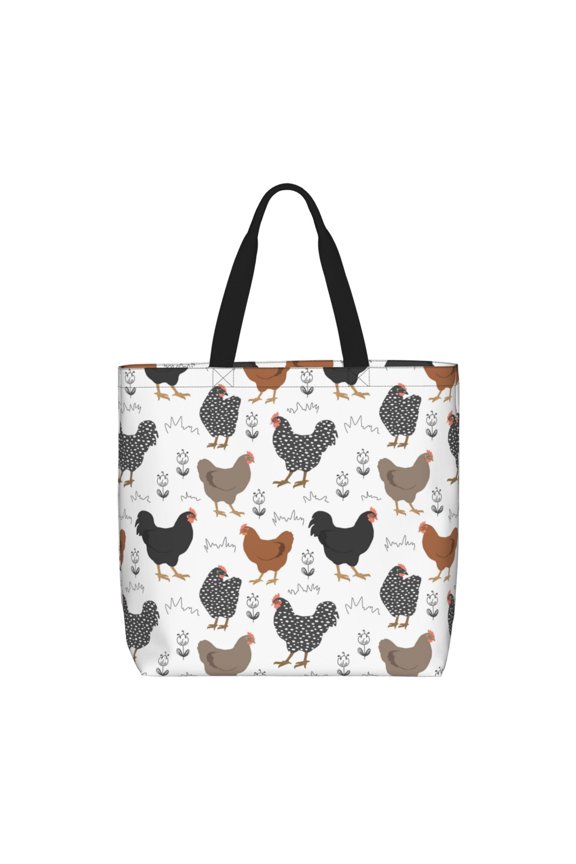 Retro Rooster Print Lightweight Tote Bag for Women, Water-Resistant Shoulder Bag with Zipper, Spacious Casual Handbag for Work, School, Shopping