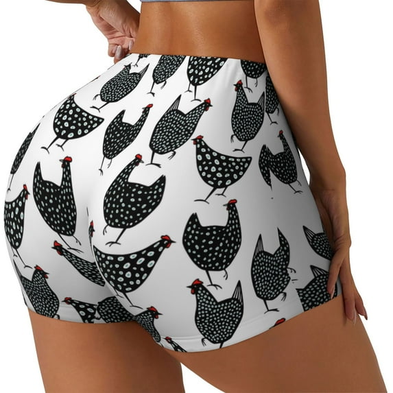 Rateoe Retro Rooster Printed Power Workout Shorts for Women Tummy Control Squat Proof Ribbed Thick Seamless Scrunch Active Short-Medium