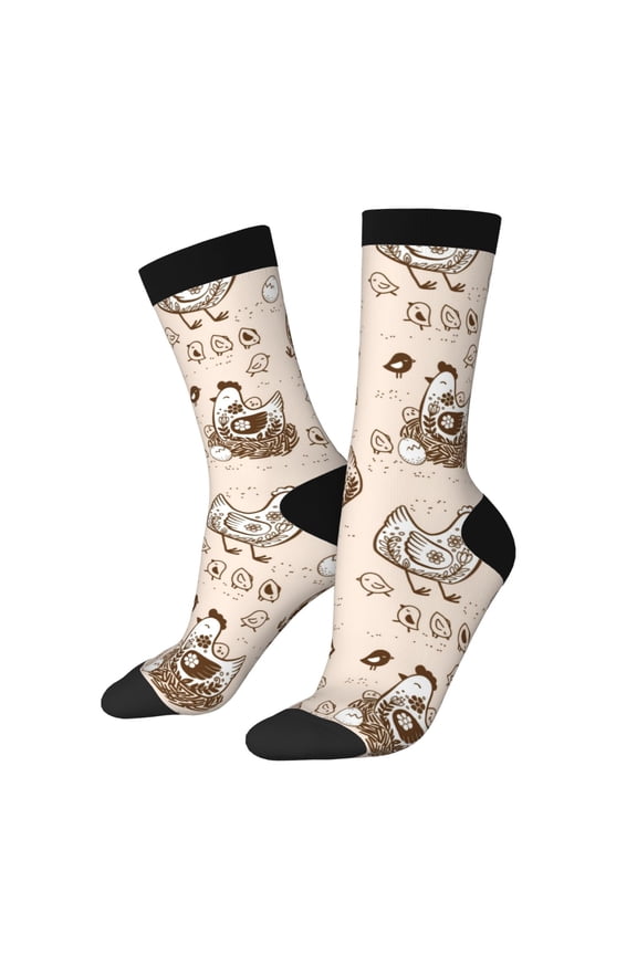 Retro Rooster for Women Casual Calf Socks - Cute Crew Socks - Thin Soft Above Ankle Socks Size 5-11