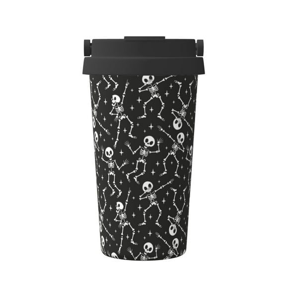 Rateoe Retro Skeleton Dancing On Halloween Party Pattern Travel Coffee Mug Tumbler with Flip Lid | Reusable Insulated Stainless Steel Cold Brew Iced Coffee Cup Thermos