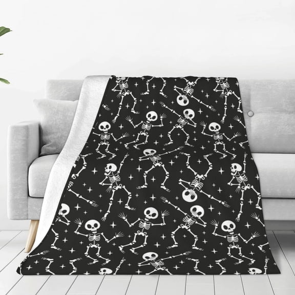 Rateoe Retro Skeleton Dancing On Halloween Party Print Fuzzy Fleece Throw Blanket Extra Large,Super Soft,Fluffy and Warm Blankets for Couch,Bed,All Season Use (50"x40")