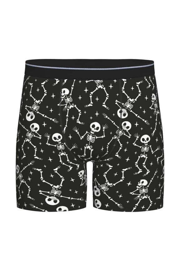 Retro Skeleton Dancing On Halloween Party Print Men’s Underwear Boxer Briefs Soft Comfortable Underwear Boxer Briefs, Long Leg Briefs,Anti-chafing Boxer Briefs