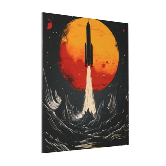 Rateoe Retro Space Rocket Launch Pattern Decorative Picture – Unique Modern Wall Art, Ready-to-Hang Canvas Print for Home (Vertical)