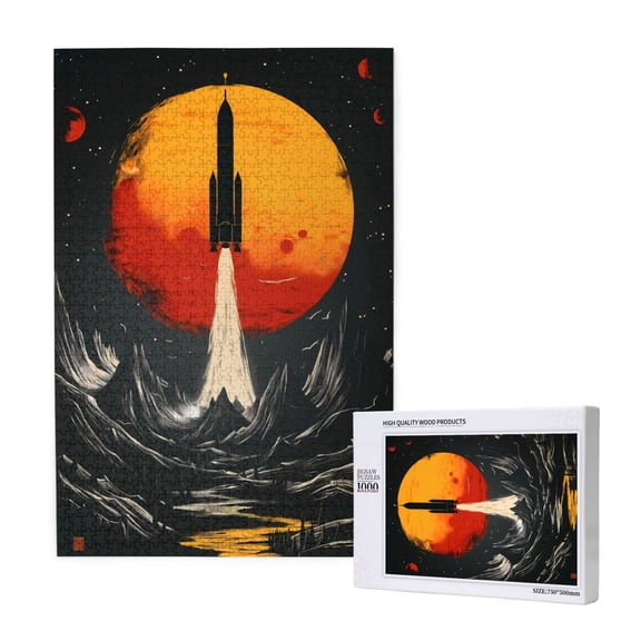 Rateoe Retro Space Rocket Launch Pattern Wooden Picture Puzzle ,1000 Piece Jigsaw Puzzle ,Family Fun Puzzle, Home Dcor Puzzle, Gift Puzzle(Vertical style)