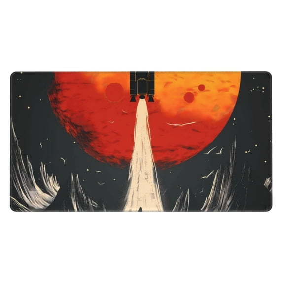 Rateoe Retro Space Rocket Launch Print Mouse Pad - Extended Large Gaming Mousepad,Non-Slip Stitched Edge,16x29.5 Inch