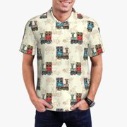 Rateoe Retro Steampunk Vehicle Pattern Men's Short Sleeve Polo Shirts, Golf Polo Shirts Short Sleeve Performance Moisture Wicking Dry-XX-Large