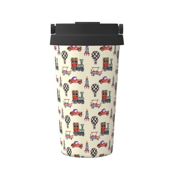 Rateoe Retro Steampunk Vehicle1 Pattern Travel Coffee Mug Tumbler with Flip Lid | Reusable Insulated Stainless Steel Cold Brew Iced Coffee Cup Thermos