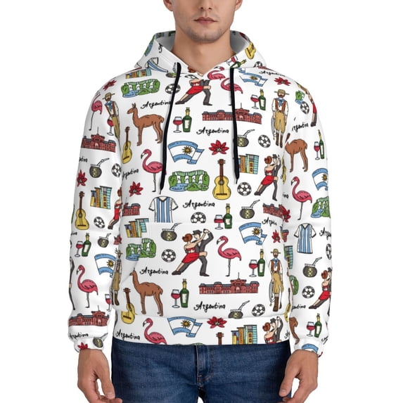 Rateoe Retro Style Pattern Mens Hoodie, Pullover Hooded Sweatshirt, Kangaroo Pocket Hoodie Ideal for Daily Wear, Travel and Home-3X-Large