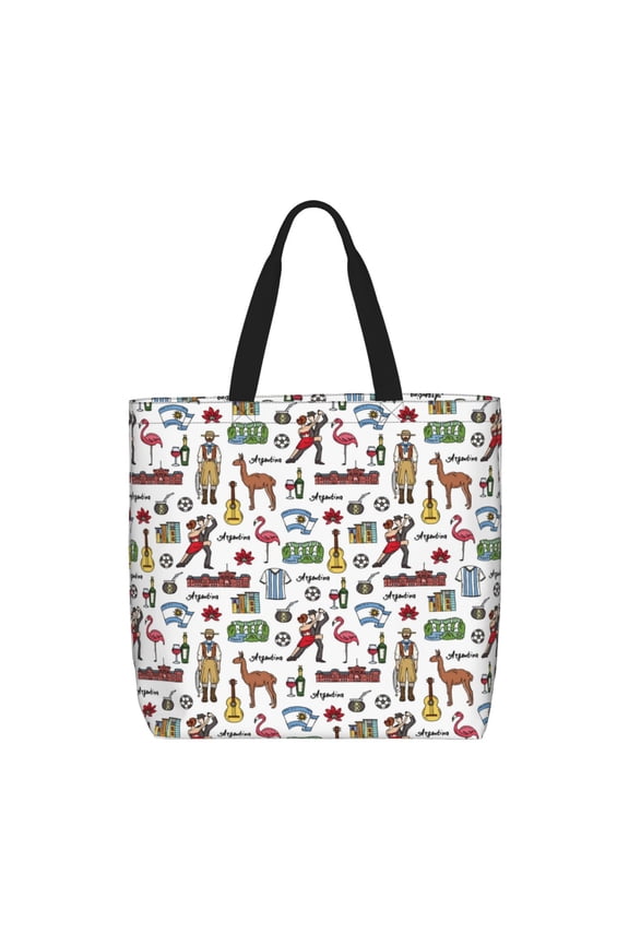 Retro Style Print Lightweight Tote Bag for Women, Water-Resistant Shoulder Bag with Zipper, Spacious Casual Handbag for Work, School, Shopping