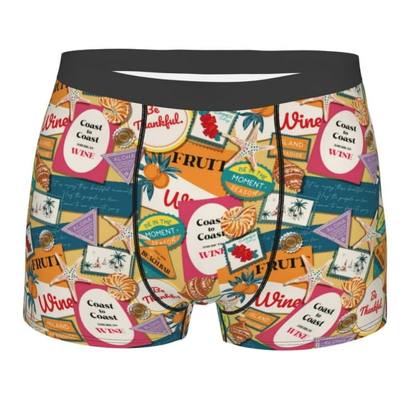 Rateoe Retro Summer Stamp Mens Boxer Briefs Poly Spandex Performance Boxer Briefs Underwear Hem Boxer Briefs - Medium
