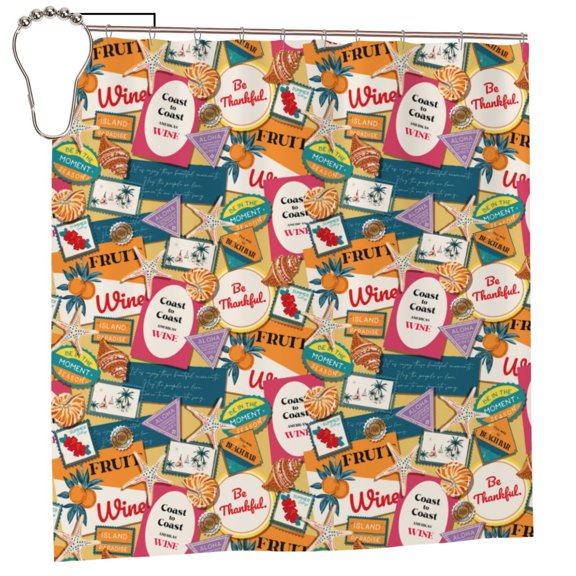 Rateoe Retro Summer Stamp Shower Curtain - Fancy Bathroom Shower Curtain Sets - Waterproof Shower Curtain with Hooks with 12 Plastic Hooks 72x72 Inches
