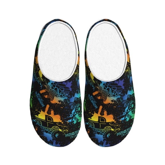 Rateoe Retro Truck Print Women's Men's Cotton Knit Slippers Lightweight Memory Foam Indoor House Shoes with Anti-Skid Sole-42/43