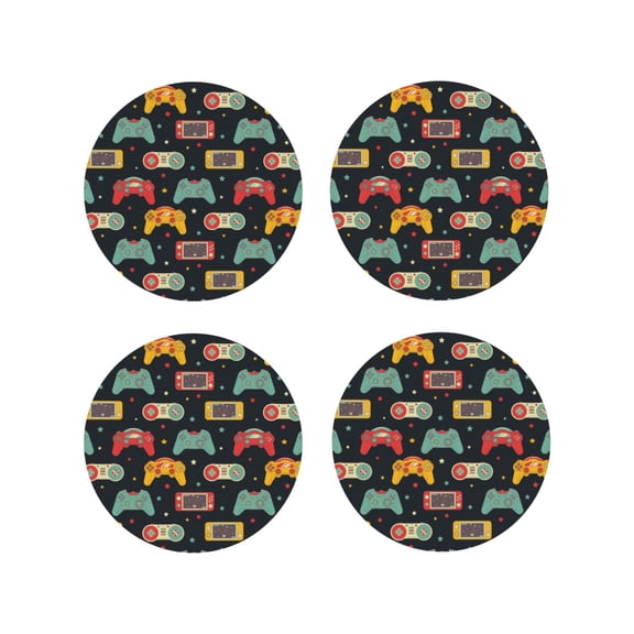 Rateoe Retro Video Game Drawing Drink Coasters Set of 4 Leather Coasters Spill Protection for Table Desk,Durable and Non Slip Leather Coaster ,4 Inches Drink Mats-Round Shape