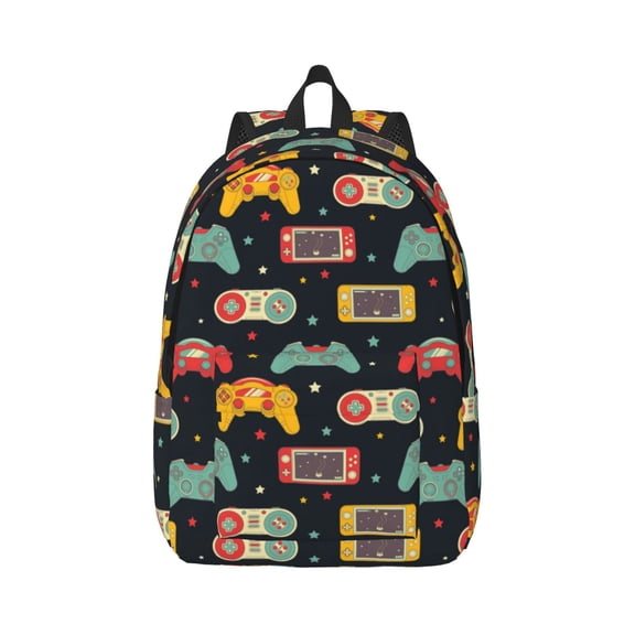 Rateoe Retro Video Game Pattern Canvas College Laptop Backpack,Travel Daypack,Durable Rucksack Travel Notebook Bag School Backpack Book Bag for Men Women-Small