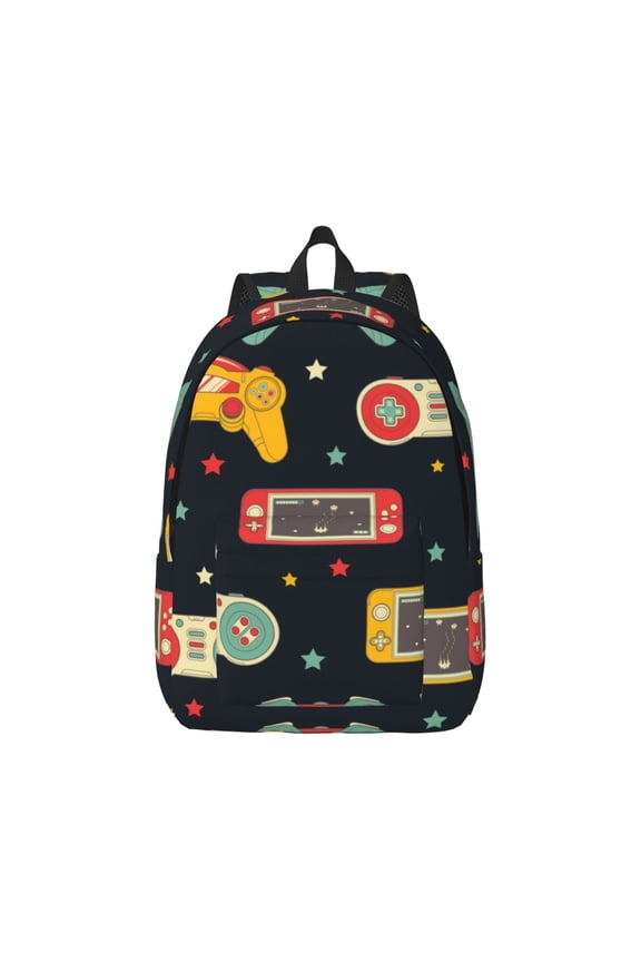 Retro Video Game Pattern Canvas College Laptop Backpack,Travel Daypack,Durable Rucksack Travel Notebook Bag School Backpack Book Bag for Men Women-Small