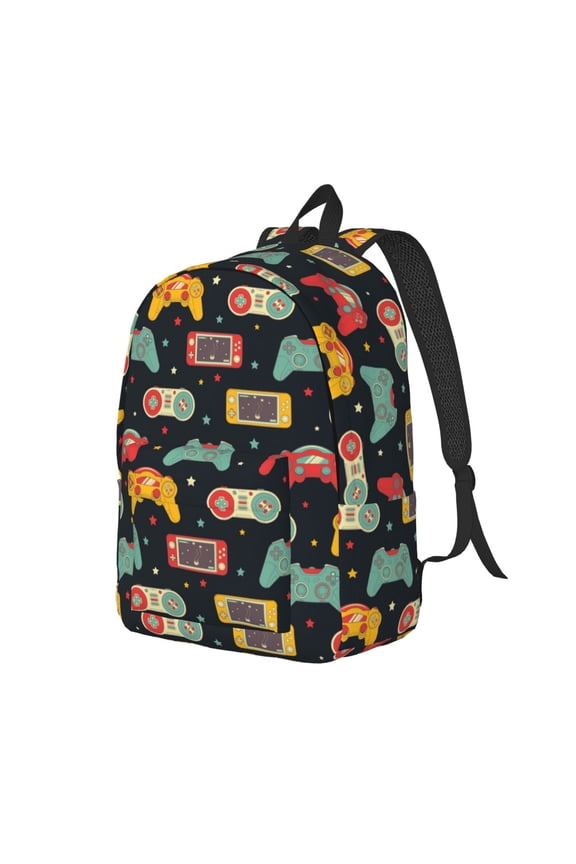 Retro Video Game Pattern Durable Canvas Backpack for Men & Women – Stylish & Lightweight – Adjustable Straps, Multiple Pockets – Fits 15-17 Inch LaptopsSmall