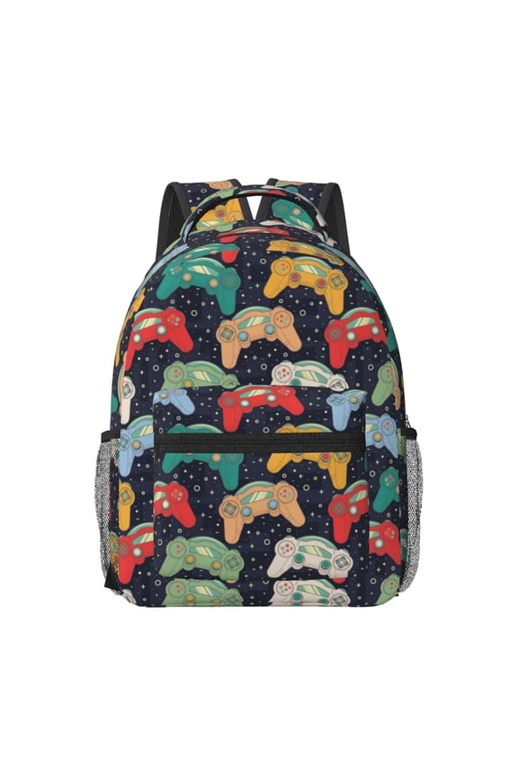 Retro Video Game Pattern Durable Student Backpack Laptop Bag- Ergonomic Design, Waterproof Twill Fabric - Ideal for School, Travel, and Outdoor Activities-One Size