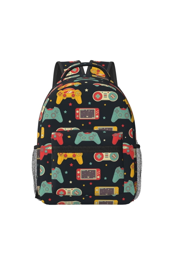 Retro Video Game Pattern Durable Student Backpack Laptop Bag- Ergonomic Design, Waterproof Twill Fabric - Ideal for School, Travel, and Outdoor Activities