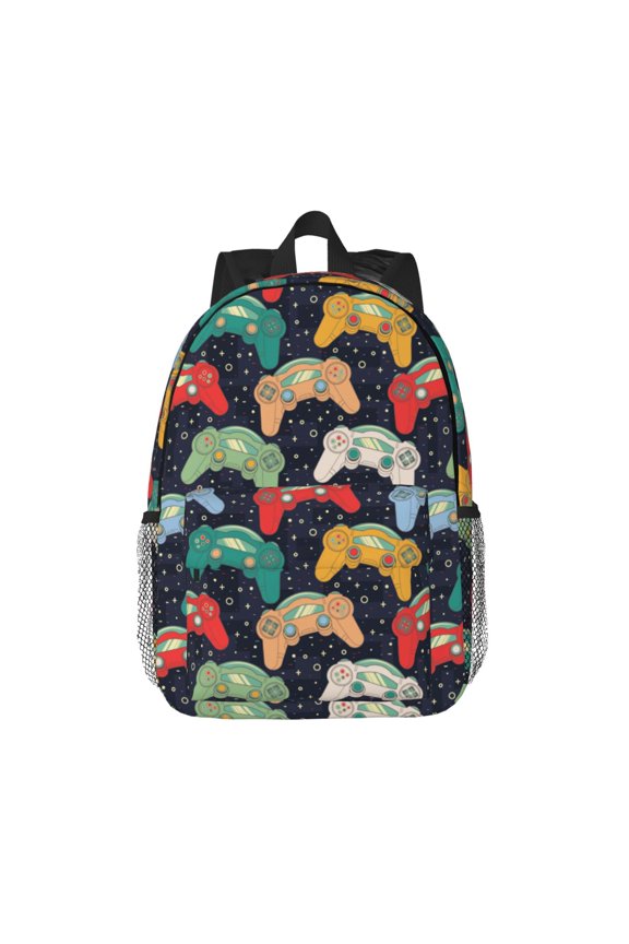 Retro Video Game Pattern Student Backpack Water-resistant Backpack 15-inch Laptop Backpack Lightweight Adjustable School Backpack