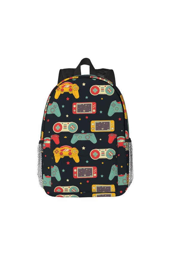 Retro Video Game Pattern Student Backpack Water-resistant Backpack 15-inch Laptop Backpack Lightweight Adjustable School Backpack