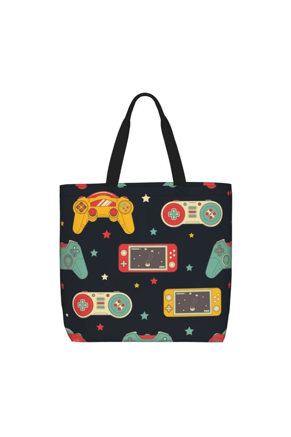 Retro Video Game Print Lightweight Tote Bag for Women, Water-Resistant Shoulder Bag with Zipper, Spacious Casual Handbag for Work, School, Shopping
