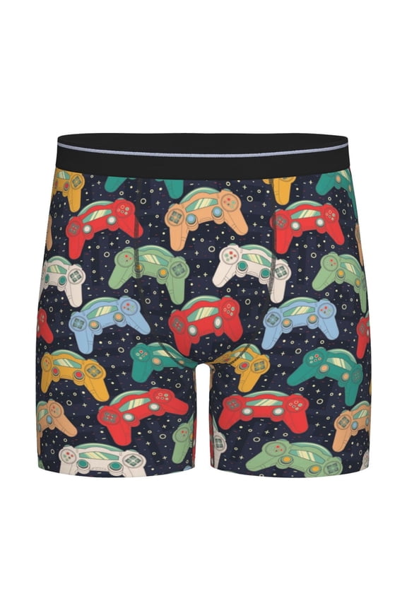 Retro Video Game Print Men’s Underwear Boxer Briefs Soft Comfortable Underwear Boxer Briefs, Long Leg Briefs,Anti-chafing Boxer Briefs