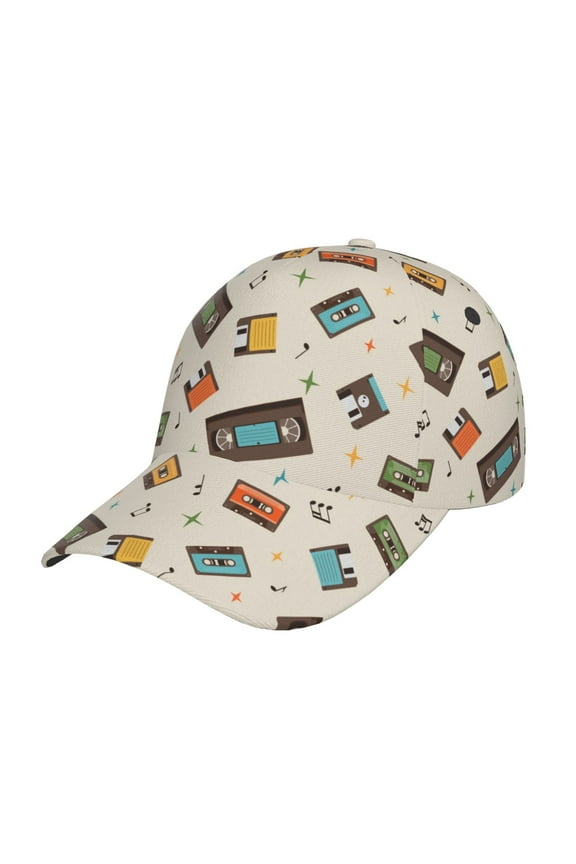 Retro Vintage Tape Pattern Mens Baseball Cap Adjustable Curved Brim Hat, Soft Cotton Sports Cap for Outdoor, Casual, and Everyday Wear, Comfortable & Breathable