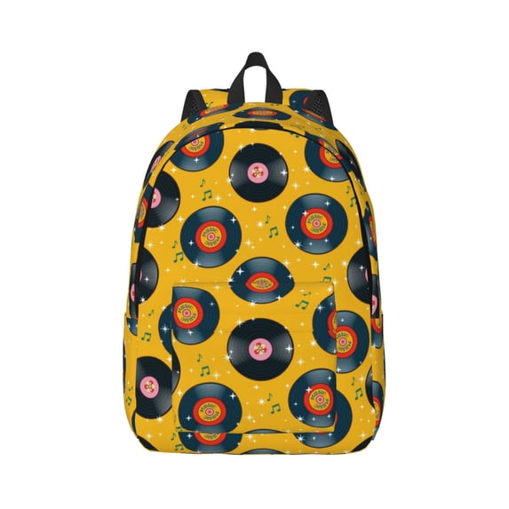 Rateoe Retro Vinyl Records Pattern Canvas College Laptop Backpack,Travel Daypack,Durable Rucksack Travel Notebook Bag School Backpack Book Bag for Men Women-Medium