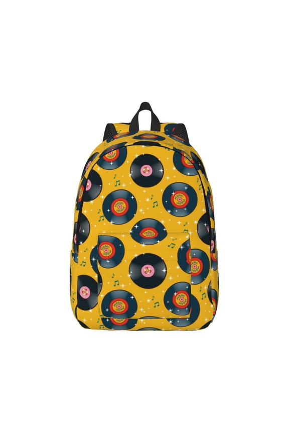 Retro Vinyl Records Pattern Canvas College Laptop Backpack,Travel Daypack,Durable Rucksack Travel Notebook Bag School Backpack Book Bag for Men Women-Medium